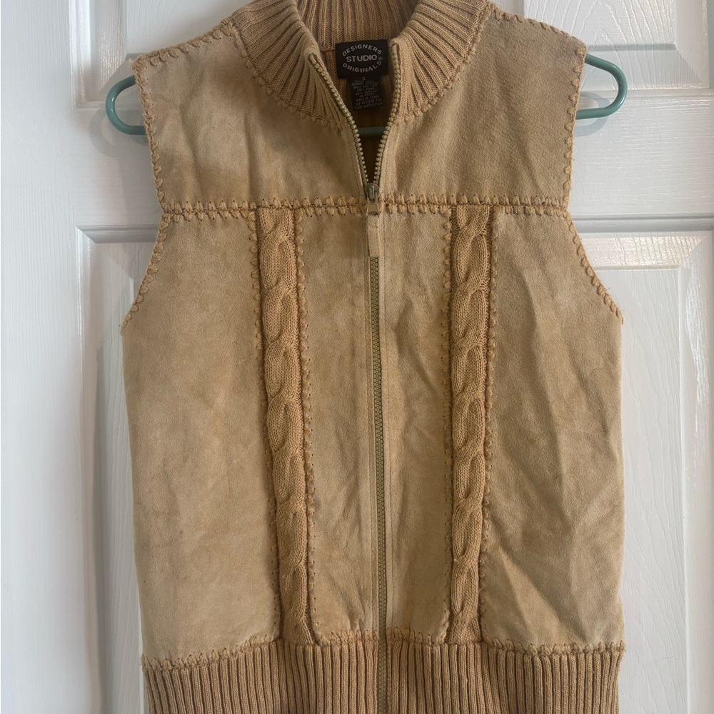 Designers Studio Tan Knit/Leather Vest